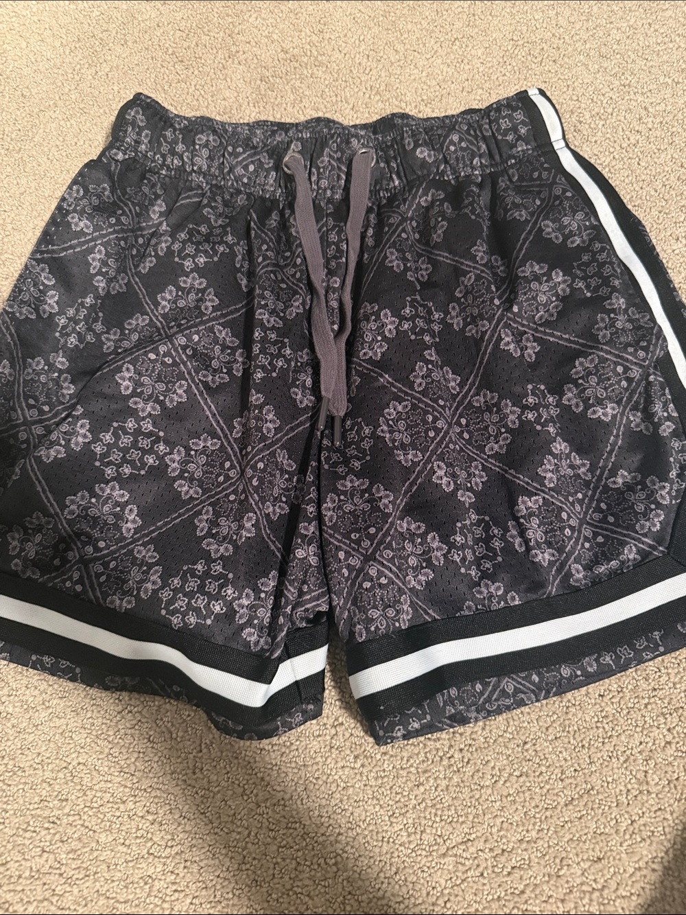 Aeropostale Black Floral-Pattern Athletic Shorts with White Trim